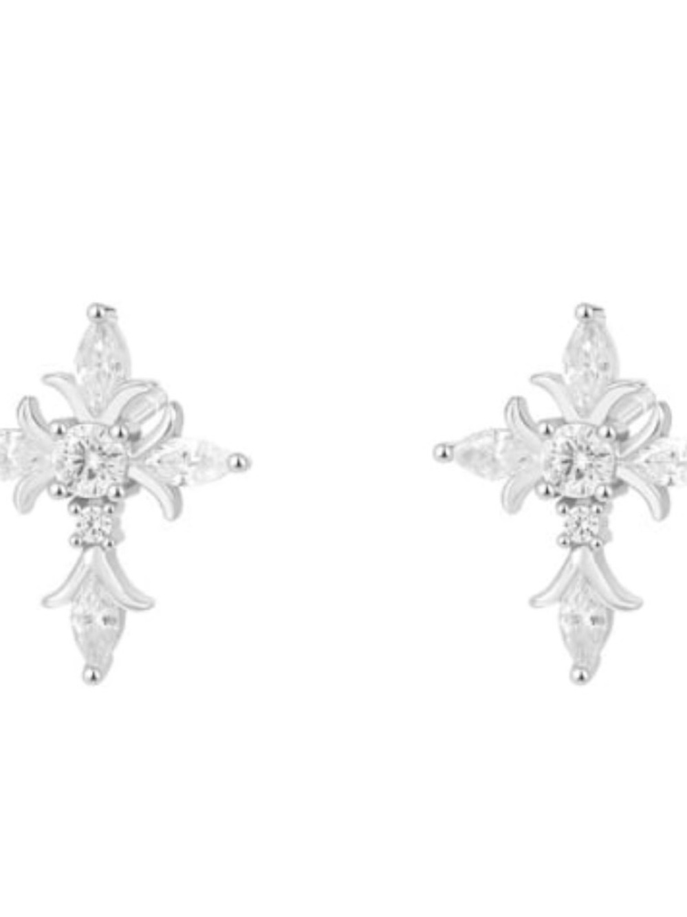 Sterling Silver Cross Cubic Zirconia Stud Earrings -